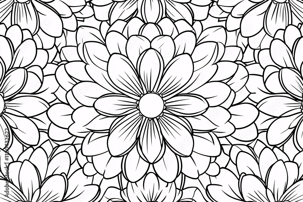 Seamless Pattern of Black and White Detailed Flower Petals Botanical Illustration Floral Design Seamless Pattern of Black and White Detailed Flower Petals Botanical Illustration Floral Design