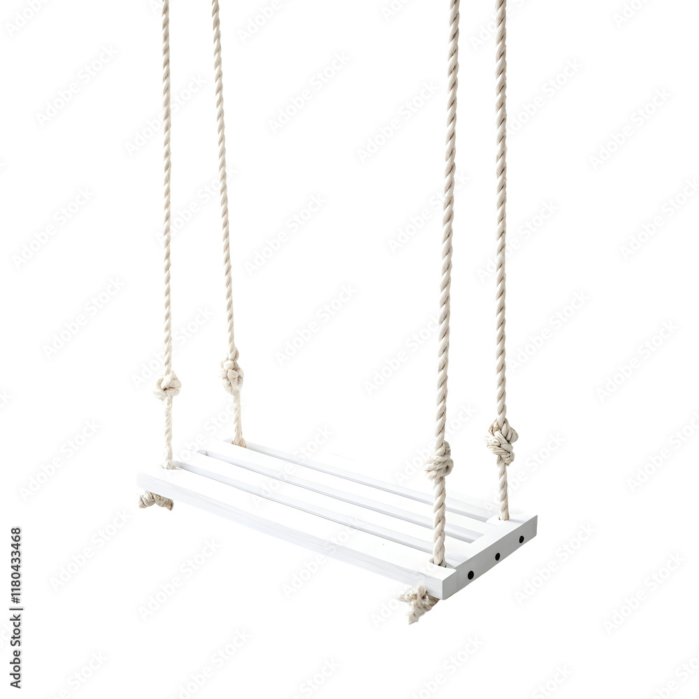 White Wooden Swing: A charming white wooden swing with a classic design, perfect for gardens, porches, or serene outdoor relaxation spaces. Cut out. White Wooden Swing: A charming white wooden swing with a classic design, perfect for gardens, porches, or serene outdoor relaxation spaces. Cut out.