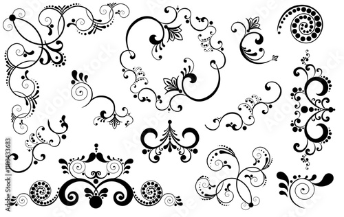 Vintage Ornament: a collection of decorative vintage ornaments in a black and white motif. These ornate patterns would make great design element additions to any artistic layout.