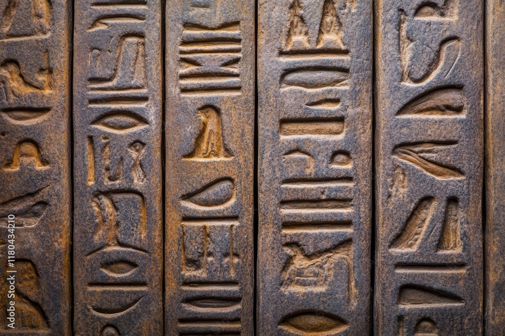 Ancient egyptian hieroglyphics on stone wall with intricate carvings Ancient egyptian hieroglyphics on stone wall with intricate carvings
