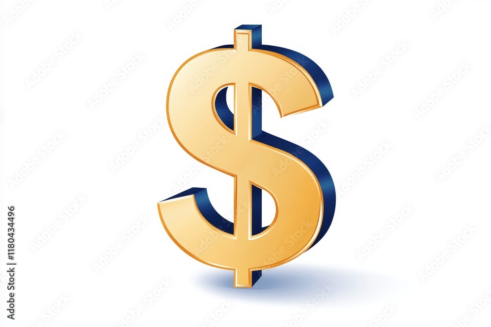 Gold dollar sign icon with blue outline on white background Gold dollar sign icon with blue outline on white background