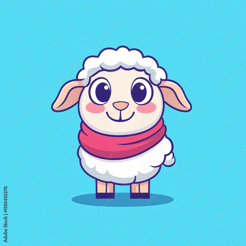 Adorable Cartoon Sheep Wearing Red Scarf Cute Winter Animal Illustration Adorable Cartoon Sheep Wearing Red Scarf Cute Winter Animal Illustration