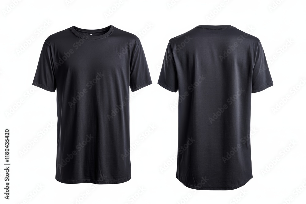 Naklejka premium Black t-shirt front and back view on white background