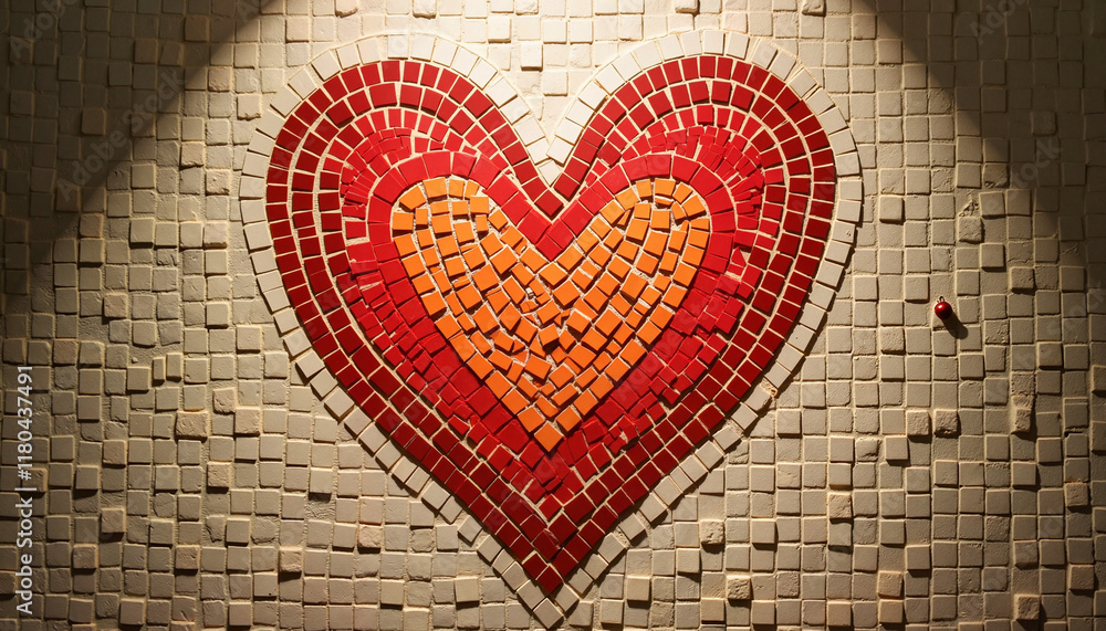 Mosaic heart design on textured wall Mosaic heart design on textured wall