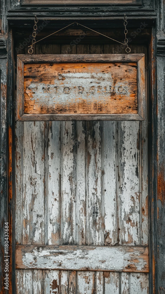 Weathered Wooden Door with Sign and Peeling Paint Texture Weathered Wooden Door with Sign and Peeling Paint Texture