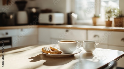 Wallpaper Mural A simple, elegant setup of coffee and cookies on a saucer, placed on a sunny kitchen table. Torontodigital.ca
