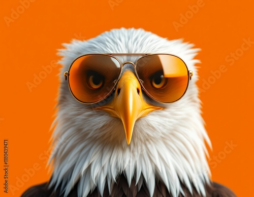 Cool Bald Eagle in Aviator Sunglasses: A Vibrant, Bold Portrait photo