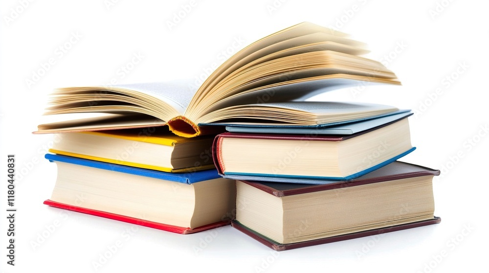 A Stack of Books: Open Book on Top of Others A Stack of Books: Open Book on Top of Others