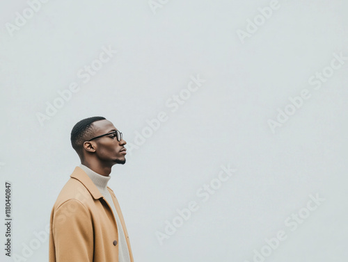 An Adventist Man in Solitude: A Minimalist Portrait Evoking Introspection and Contemplation Amidst a Stark White Backdrop photo