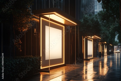 Wallpaper Mural Blank Ad Frame at Modern City Bus Stop Torontodigital.ca