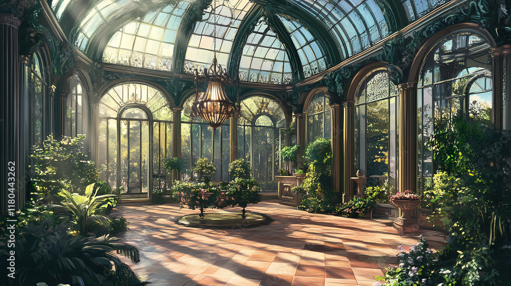 Naklejka premium Enchanted gothic conservatory. Solarchime. Illustration