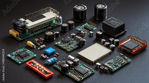 High-tech voltage regulators and microcontrollers on a dark background  photo