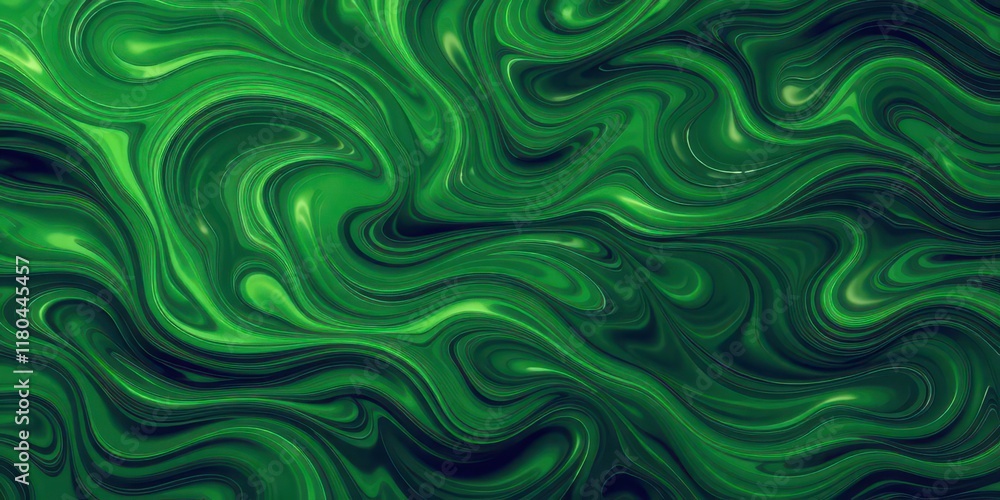 Fototapeta premium Swirling vibrant green abstract wave pattern, evoking nature and fluidity, ripple, gradient, design