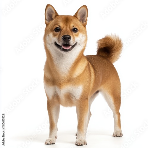 Happy Shiba Inu Dog Standing with Cheerful Expression and Tail Up