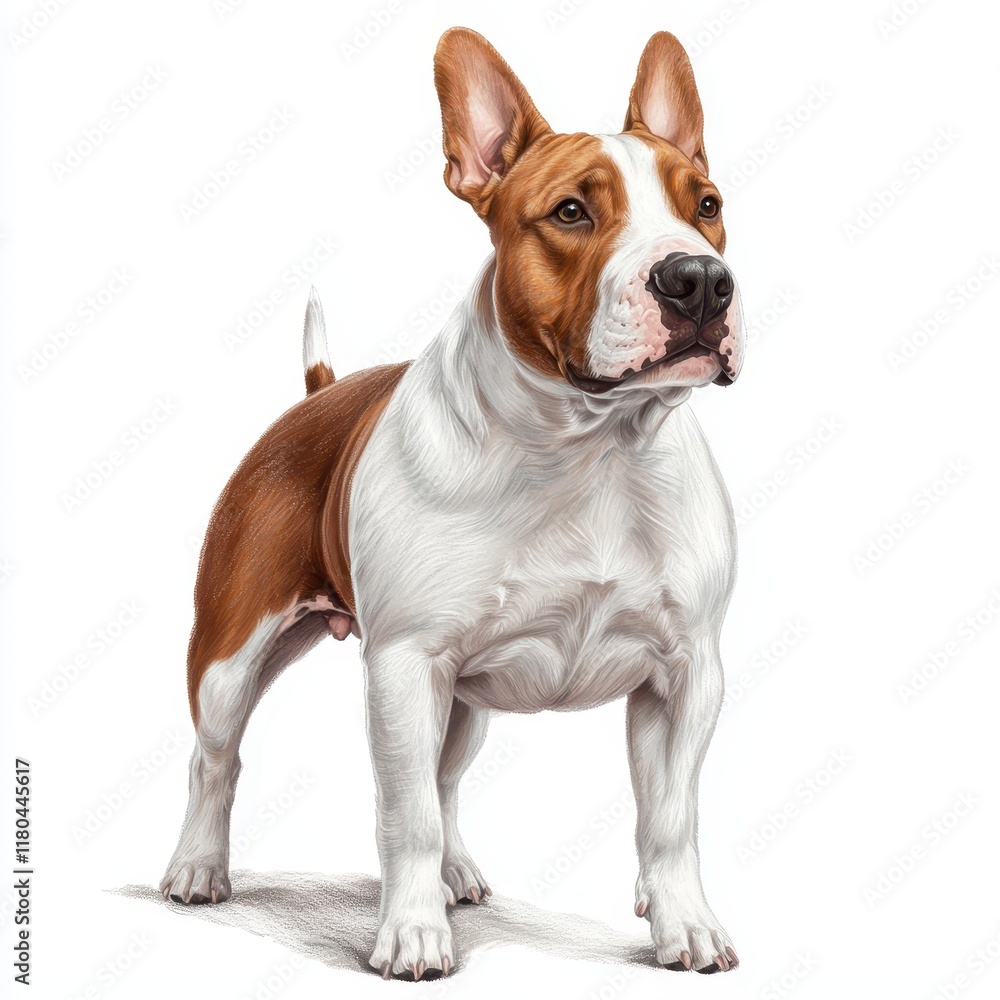 Energetic Bull Terrier Portrait with Playful Expression and Posed Stance Energetic Bull Terrier Portrait with Playful Expression and Posed Stance