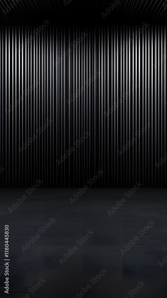 Dark Room with Vertical Ribbed Metal Walls and Dark Floor Dark Room with Vertical Ribbed Metal Walls and Dark Floor