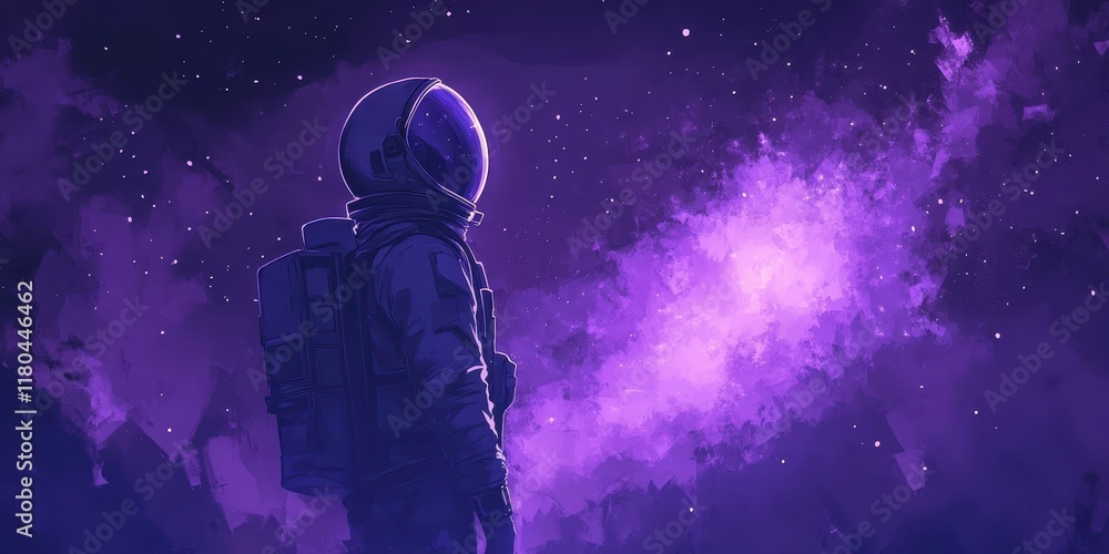 Astronaut gazing at a purple cosmic nebula Astronaut gazing at a purple cosmic nebula