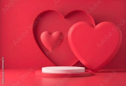 Red hearts embracing a white podium for valentine's day display
