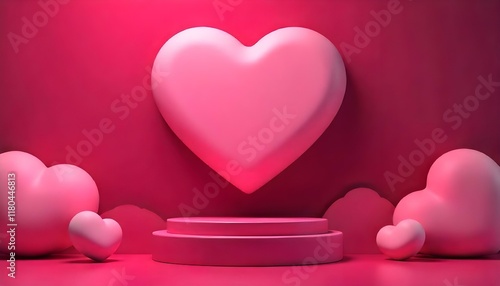Pink hearts floating around a pink podium for valentine's day