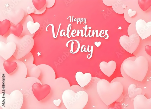 Happy valentine's day greeting surrounded by pink and white hearts