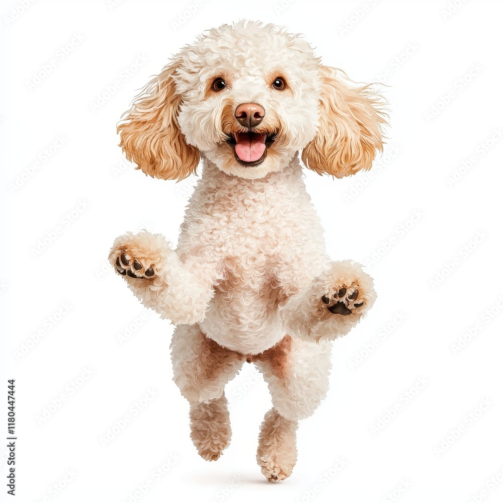 Playful White Dog Joyfully Jumping in Air with Happy Expression Playful White Dog Joyfully Jumping in Air with Happy Expression