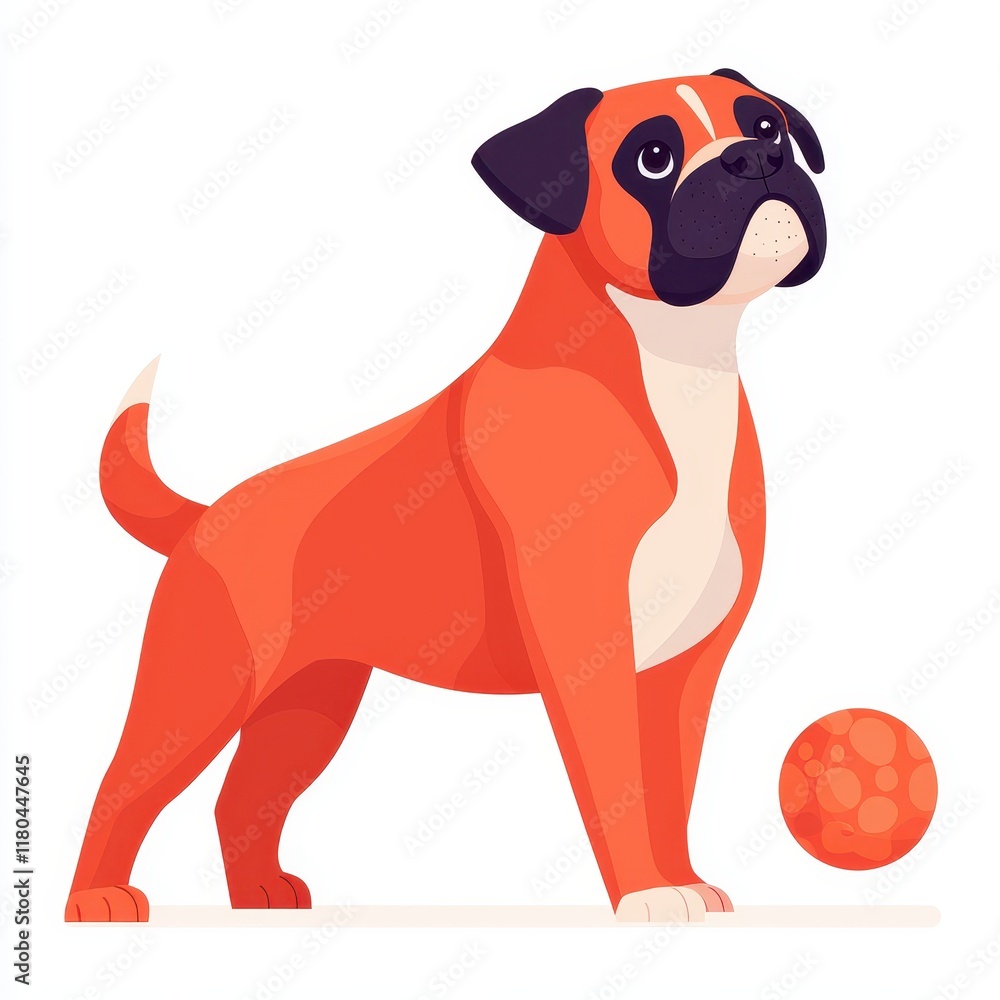 Fototapeta premium Playful Dog Standing Next to a Bright Orange Ball Toy