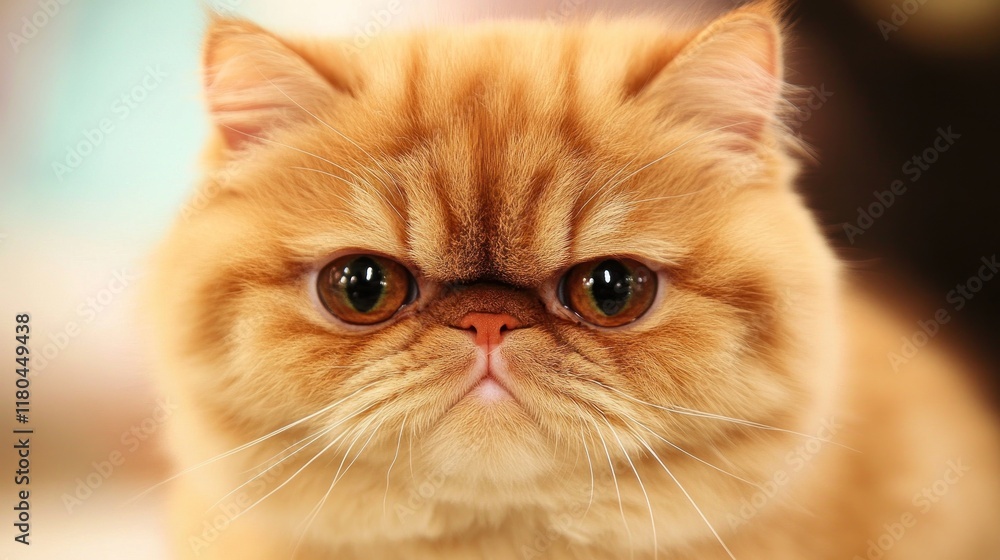 Close-up portrait of a fluffy orange Persian cat looking directly at the camera. Close-up portrait of a fluffy orange Persian cat looking directly at the camera.