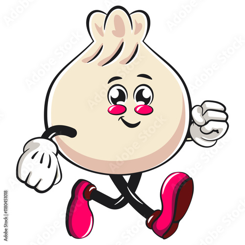Cute dumpling vektor illustration mascot character walking, Xiao Long Bao, Asian, Chinese food, work of hand drawn