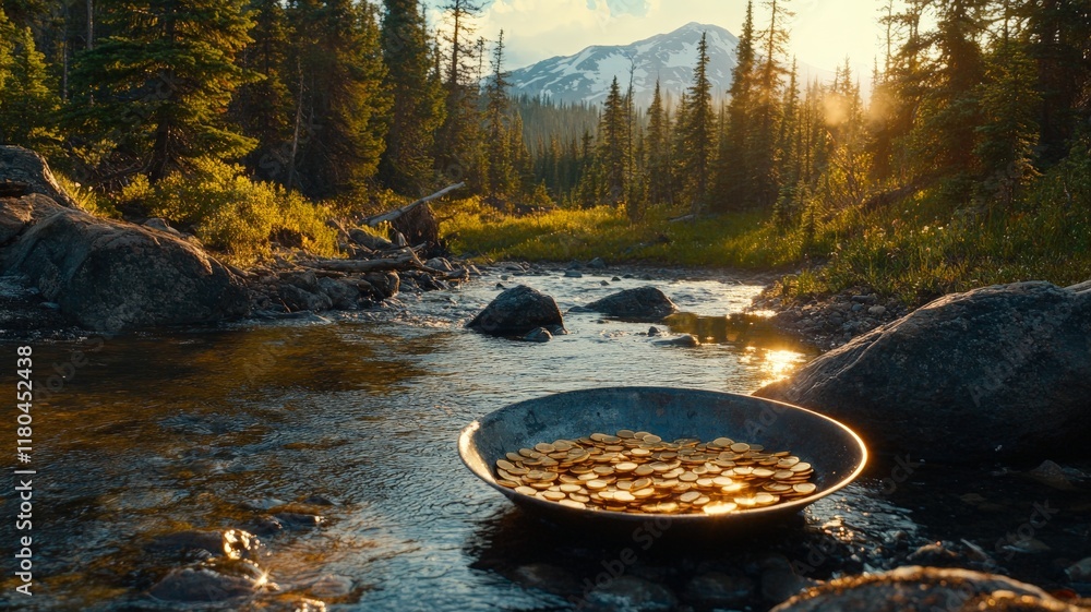 Golden Coins Collected in Nature's Calm Setting Golden Coins Collected in Nature's Calm Setting