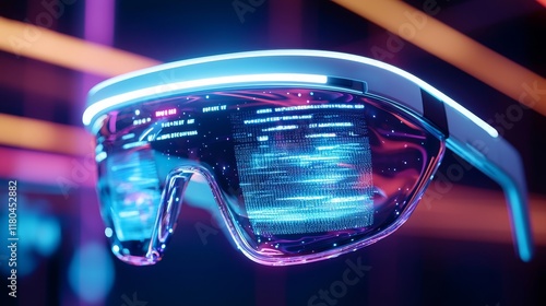 Dynamic product launch ad, AR glasses showing virtual screens in a high-energy urban backdrop, bold text overlay area, tech-focused look