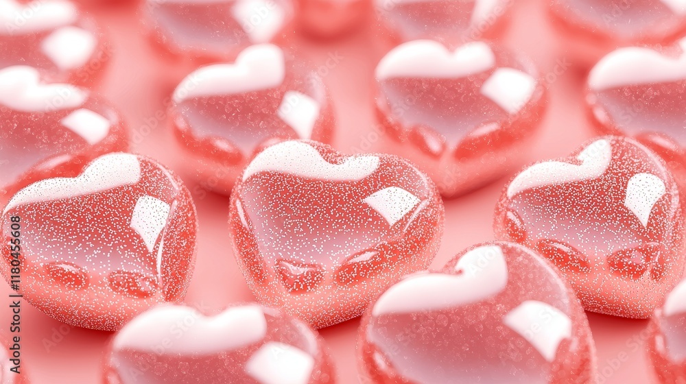 Obraz premium Close-up seamless pattern of red love hearts on a soft pink background, minimalistic and romantic, perfect for Valentine's Day or wedding designs