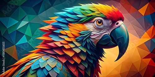 Vibrant Polygonal Parrot Portrait: Low Poly Bird Art, AI Generated Stock Photo photo