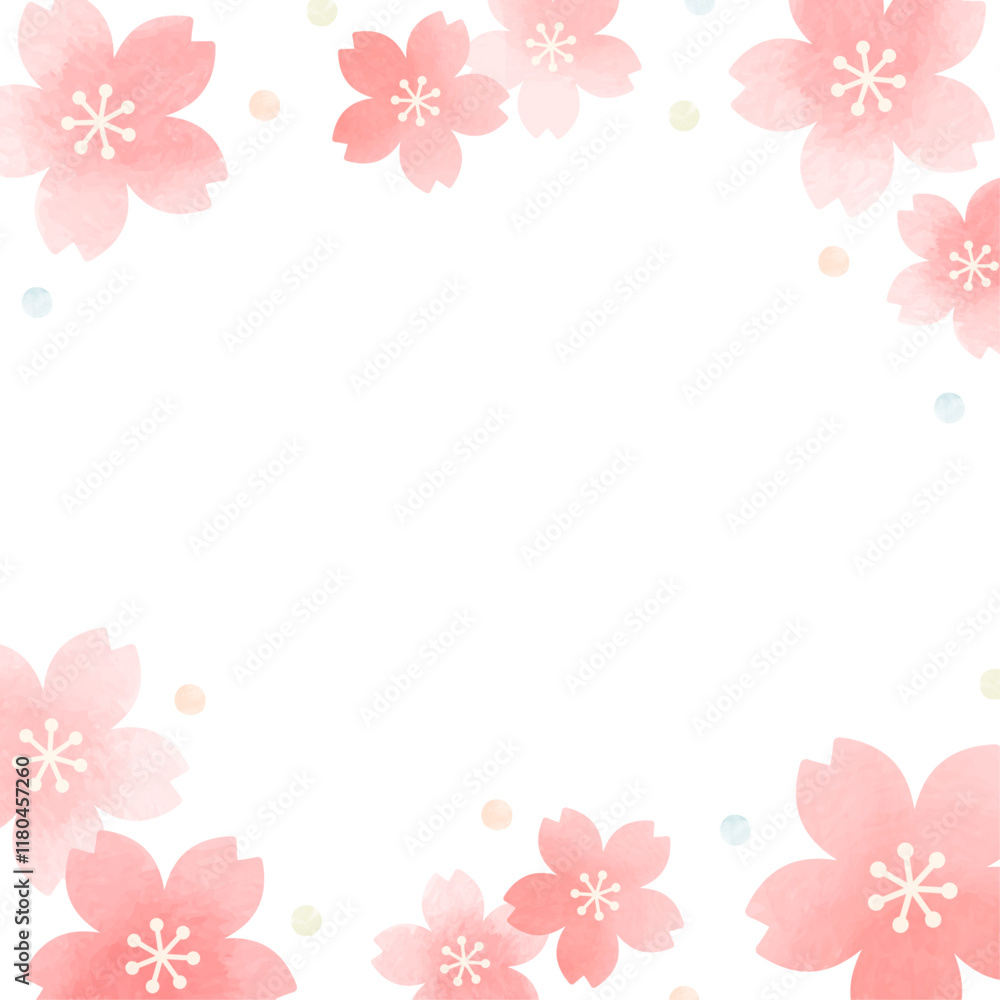 桜フレームデザイ | 水彩 春の花の背景 ( ベクター素材 正方形 コピースペース カード バナー )