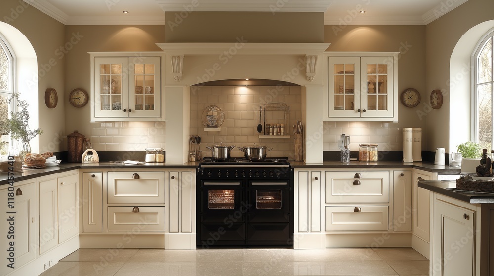 Fototapeta premium Minimalist Kitchen with Elegant Beige Tones, Clean Lines, and Modern Design