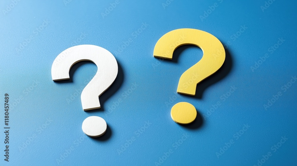 Colorful Question Marks on Blue Background in Yellow and Beige Colorful Question Marks on Blue Background in Yellow and Beige