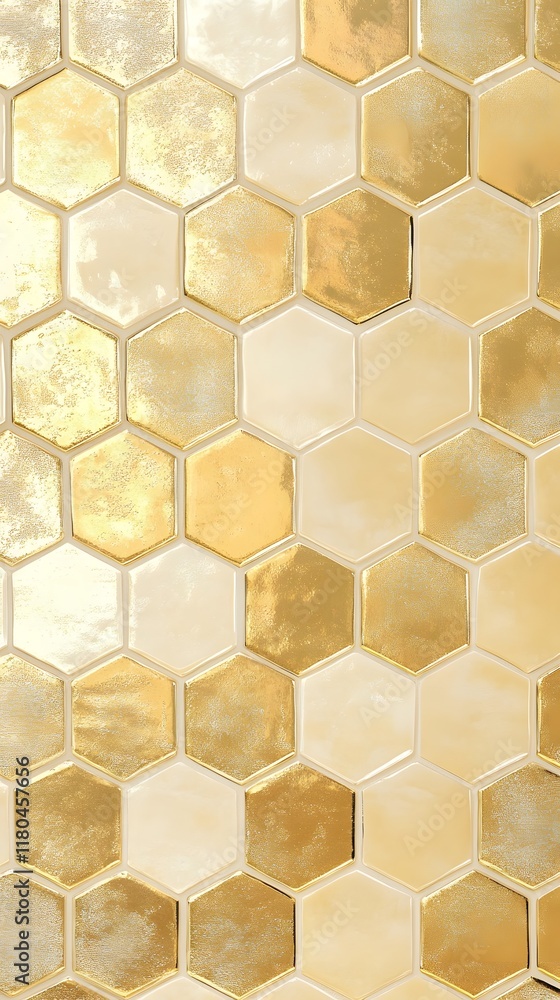 Hexagonal Tile Mosaic in Gold and Beige Hexagonal Tile Mosaic in Gold and Beige