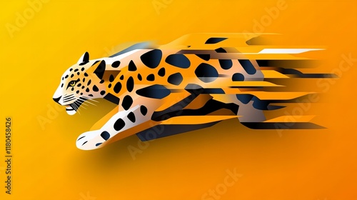 Sleek jaguar design, dynamic movement, vibrant orange background. Abstract art. photo