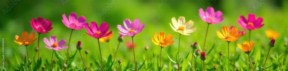 Cosmos flowers standing tall amidst green grass, natural beauty, serene landscapes, cosmos Cosmos flowers standing tall amidst green grass, natural beauty, serene landscapes, cosmos