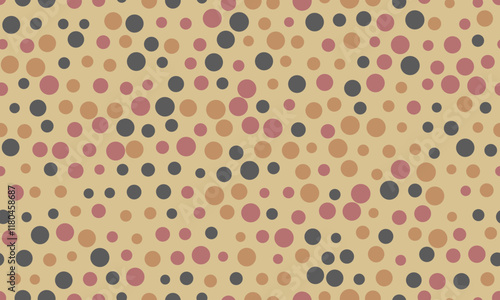 Abstract beige background with scattered circles in muted tones of pink, brown, and gray.  Ideal for website banners, packaging, or textile design.