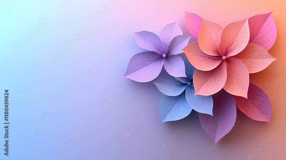 Obraz premium Pastel flowers, abstract arrangement, soft gradient background, decorative design, for print or digital use.