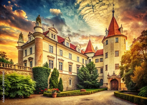 Vintage Czech Republic Konopiste Castle Interior Facade Stock Photo photo