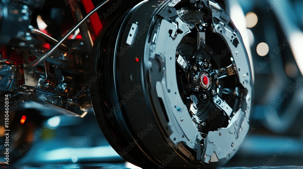 Obraz premium Futuristic Vehicle Wheel: Close-up of a Sleek, High-Tech Design