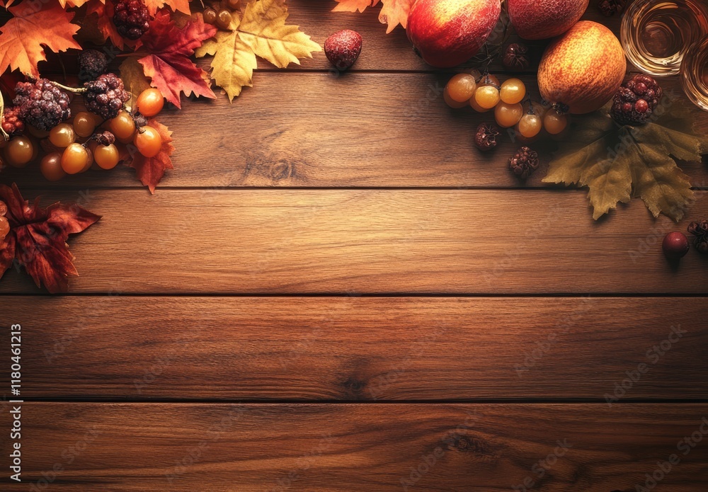 Autumn background with wine glasses and autumn fruits on a wooden table. High-quality stock photo with space for text. Autumn background with wine glasses and autumn fruits on a wooden table. High-quality stock photo with space for text.