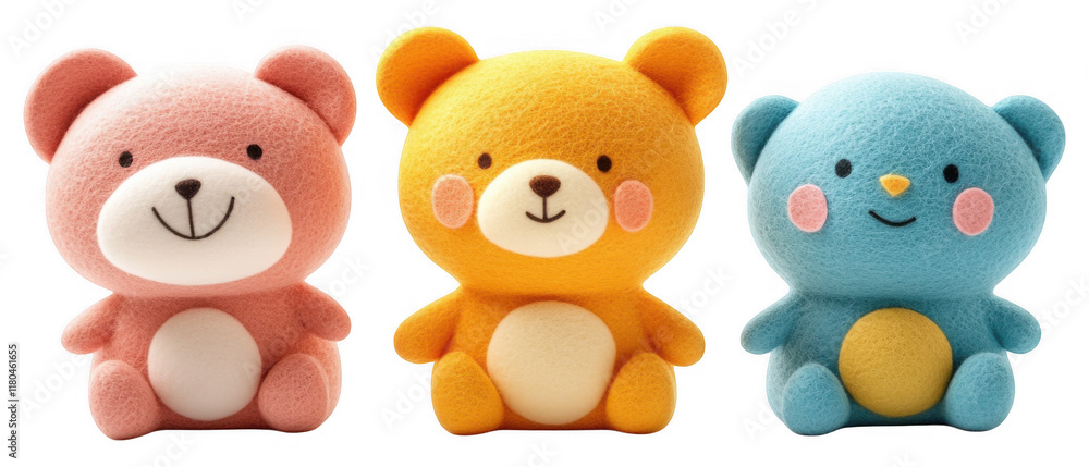 Fototapeta premium [Plush teddy bears with distinct colors and facial expressions] Teddy Bears in Vibrant Colors: Unique Designs on Display