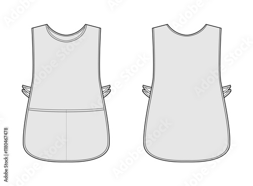 Aprons Cobbler Slipover Smock technical fashion illustration. Tabard uniform for cooking Flat sketch outline apparel template front back view. Women, men unisex CAD mockup isolated on white background