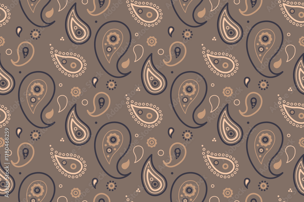 Fototapeta premium Elegant paisley pattern in muted beige and brown tones. Perfect for textile design, wrapping paper, or website backgrounds.