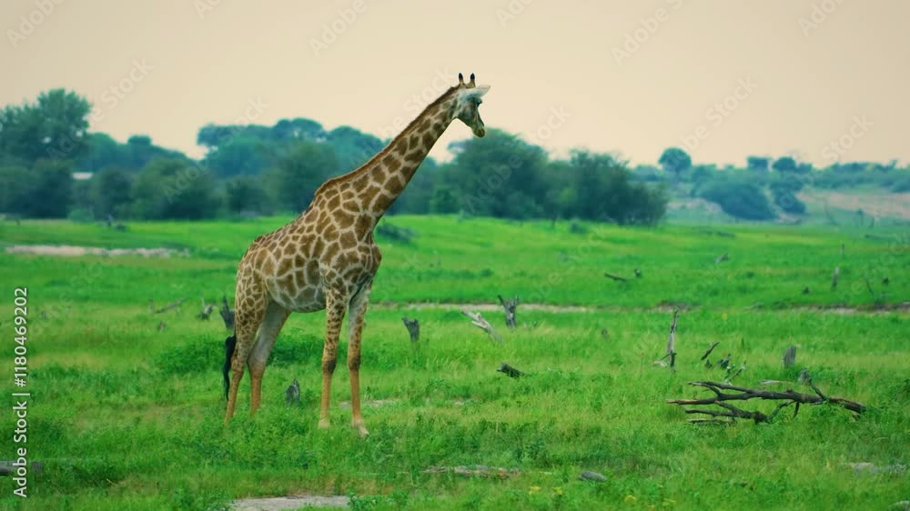 Close up of an African Giraffe (Giraffa giraffa) grazing in Savanah. Close up of an African Giraffe (Giraffa giraffa) grazing in Savanah.