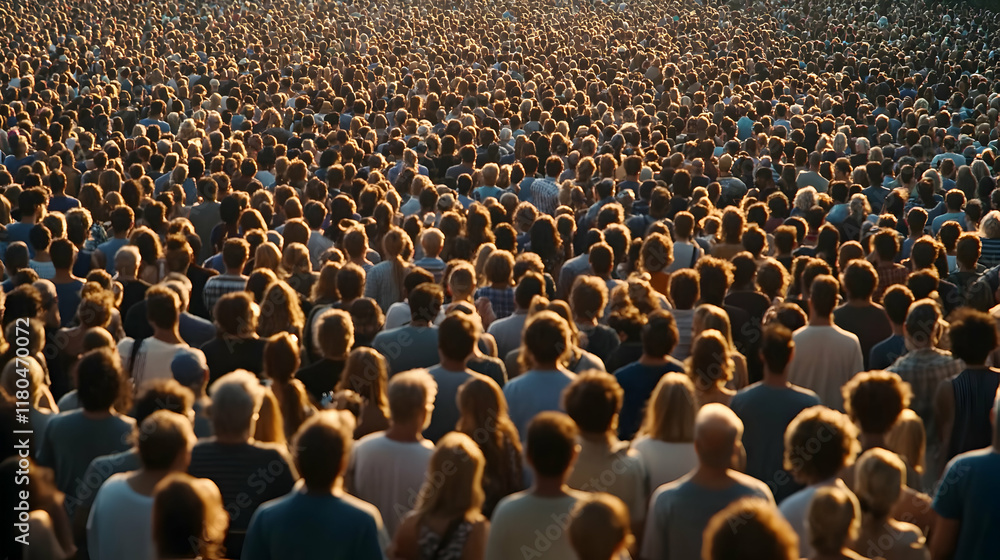 Fototapeta premium A vast crowd of people gathered together, viewed from behind, showcasing the density and diversity of a large gathering.