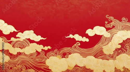 Abstract Red and Gold Wave and Cloud Pattern Background