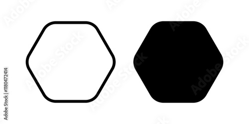 Hexagon frame and shape isolated on white background. Basic geometric figures with 6 rounded corners. Vector graphic illustration.